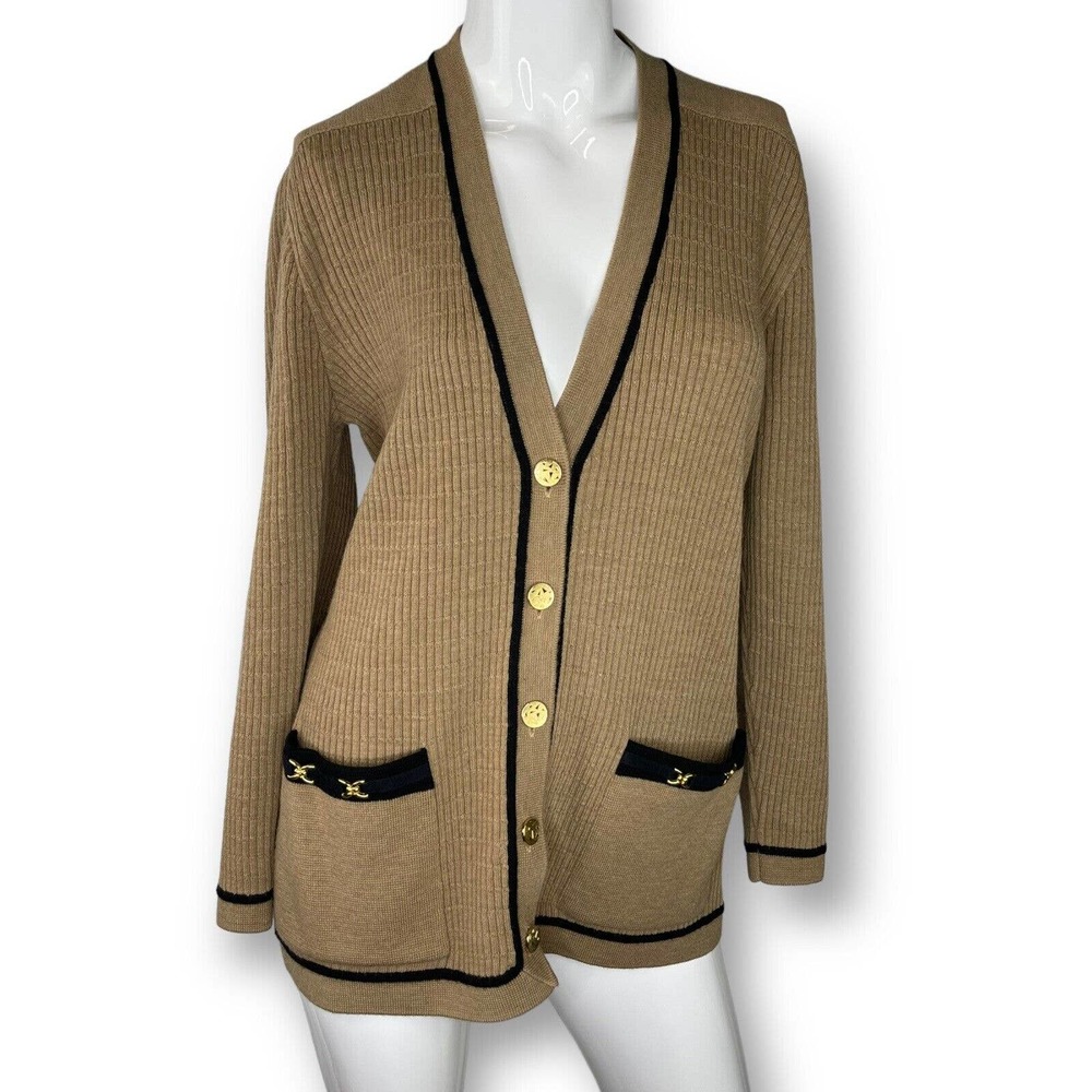 Vintage 80's Ancora Wool Ribbed Cardigan Sweater Sz 12 Buttons Classic!
